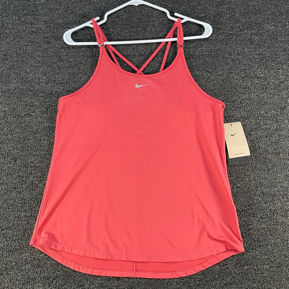 Nike Dri-FIT Tank Top Womens Large Pink NEW Strappy Cross Back Slim DD4931-655